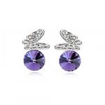 Blingery Plainum Plated Alloy One Pair Earring Austria Crystal Jewelry Earring Butterfly In Cloud Purple High Quality Guarantee