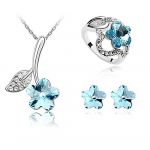 Blingery Plainum-Plated Alloy Fashion Jewelry Set Necklace Ring And Earrings Austria Crystal Flower Pendant Nice Gift