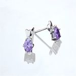 Blingery Platinum-Plated 925 Sterling Silver Crystal Heart Cubic Zirconia Stud Earrings One Pair Purple