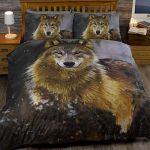 Zoo Midnight Wolf Duvet Cover Double Bed Size Wild Animals Brown Beige Purple Quilt Bedding Set