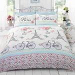 C'est La Vie Paris Duvet Cover Quilt Bedding Set, Duck Egg, Double (Flowers, Butterflies, Pink, Eiffel Tower, Bicycles)