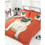 Percy Pug Red Double Duvet Cover & Pillowcase Set