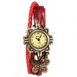 6Colors Original High Quality Women Genuine Leather Vintage Watch bracelet Wristwatches butterfly (Red)