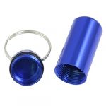 Royal Blue Aluminum Pill Tablet Case Box Cylinder Holder w Keyring