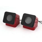 Red Black Cube Shape USB 2.0 3.5mm Stereo Mini Multimedia Speaker 2pcs