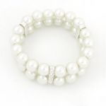 0.4 Dia White Double Row Faux Pearls Bracelet Bangle Wrist Ornament