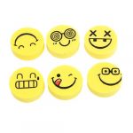 6 Pcs Smile Face Expressions Rubber Stationery Erasers Yellow