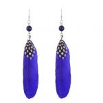 Navy Blue Faux Feather Pendant Fish Hook Type Earrings for Women