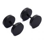  Pair Men's Titanium Steel Barbell Stud Earrings Gothic Black 8mm