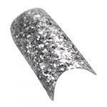 50 X French Nail tips Stunning Glitter Silver Sparkle Slice False Nail Art Tips Total 10 sizes