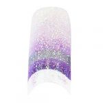 70 Pcs Colorful Sparkling False Nail Tips Glitter Colors Wide Acrylic Nail Art Tips(White purple silver)