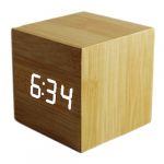  Wood Cube LED Alarm Control Digital Desk Clock Wooden Style Room Temperature Bamboo wood white led