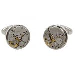 Round Silver Mechanical Watch Cufflinks French Cuff Links Business Men without Movement
