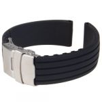 Black Silicone Rubber Watch Strap Band Deployment Buckle Waterproof 18mm