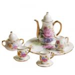  8pcs 1/6 Dollhouse Miniature Dining Ware Porcelain Dish/Cup/Plate Tea Set---Pink Rose