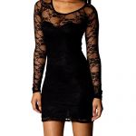  sexy women ladies black floral lace long sleeve bodycon dress top -xl