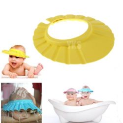 YKS 1 PCS Adjustable Soft Baby Kids child Children Shampoo Bath Shower wash hair Waterproof Eye Shield Cap Hat Shield sun cap Tub Bathtub Visor for Toddler (Yellow)