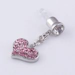  3.5mm Pink Crystal Heart Anti Dust Earphone Plug Stopper for Iphone 4 4s Ipad
