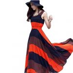 Askformore Orange Blue Boho Bohemian Chiffon Stripes Summer Beach Long Maxi Dress Askformore Orange Blue Boho Bohemian Chiffon Stripes Summer Beach Long Maxi Dress