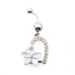  Body Piercing Navel Belly Ring Barbell Bar Rhinestone Heart White Flower Alloy