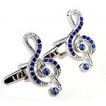 Silver Musical Note With Blue Crystal French Movie Cufflinks Mens Shirt Cuff Links Present