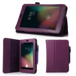  Glossy Leather Slim Fit Folio Leather Case (Purple) For Google ASUS Nexus 7 Inch Android Tablet with Stand + Screen Protector & Stylus