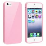  TPU Rubber Skin Case Compatible with Apple iPhone 5, Light Pink Jelly