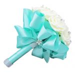 Beautiful Wedding Bouquet Bridal Bridesmaid Flower wedding bouquet artificial flower rose bouquet white bridal bouquets-Turquoise Ribbon