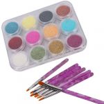  12 color nail art sparkle glitter powder dust tips decoration and 7pcs acrylic painting brush set