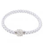  White Braided Bracelet Wristband Bangle Magnetic Clasp PU Rhinestone Chic 62mm
