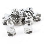  15 Pcs Silver Tone 15mm Dia Head Furniture Connecter Cam Fittings