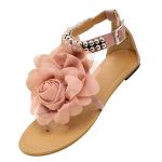  Gladiator Sandals for Women Female Beaded Flower Flat Summer Flip-flop Flats Women's Shoes Bohemia Sandals pink size 7