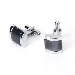  1 Pair of Stainless Steel Mens Cuff Link Cufflinks - Black and Silver
