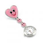  Pink Heart Quartz Movement Clip Nurse Brooch Fob Tunic Watch Smiley Face