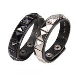  2pcs White Rivet + Black Rivet Punk Pyramid Studded Artificial Leather Bracelet Wristband