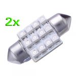 2x blue 31mm 12 smd led car interior dome festoon c5w number plate light bulb