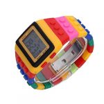 Multi-Color Block Brick Style Wrist Watch with LED Night Light - Yellow Multi-Color Block Brick Style Wrist Watch with LED Night Light - Yellow