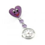  Purple Heart Quartz Movement Clip Nurse Brooch Fob Tunic Watch Smiley Face