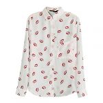Flower Printed Women White Turn-down Collar Shirt Red Lip Print Blouse Long Sleeve Shirt L Flower Printed Women White Turn-down Collar Shirt Red Lip Print Blouse Long Sleeve Shirt L