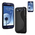  Black Silicone Gel Case Skin Cover For Samsung Galaxy S3 III GT-i9300 Mobile Phone + 1 x Free Screen Protectors