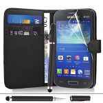 Samsung Galaxy Ace 4 (SM-G357) - Premium Leather Book Wallet Case Cover Pouch + Screen Protector With Microfibre Polishing Cloth + Touch Screen Stylus Pen