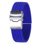  Silicone Rubber Watch Strap Band Deployment Buckle Waterproof 22mm---Blue