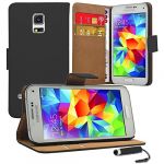 Samsung Galaxy S5 Mini - Premium Leather Wallet Flip Case Cover Pouch With Stand Feature + Screen Protector With Microfibre Polishing Cloth By CCUK