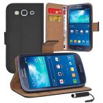 Samsung Galaxy S3 Neo - Premium Quality 100% Genuine Leather Wallet Flip Case Cover Pouch With Stand Feature + Screen Protector With Microfibre Polishing Cloth + Mini Touch Screen Stylus Pen By CCUK