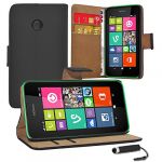 Nokia Lumia 530 - Black Premium Leather Wallet Flip Case Cover Pouch + Screen Protector With Microfibre Polishing Cloth + Touch Screen Stylus Pen By CCUK