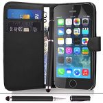 Apple iPhone 5 / 5G / 5S - Premium Quality PU Leather Wallet Flip Case Cover Pouch + Screen Protector With Microfibre Polishing Cloth + Touch Screen Stylus Pen By CCUK