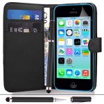 Apple iPhone 5C - Premium Quality PU Leather Wallet Flip Case Cover Pouch + Screen Protector With Microfibre Polishing Cloth + Touch Screen Stylus Pen By CCUK