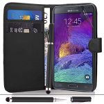 Samsung Galaxy Note 4 - Premium Leather Wallet Flip Case Cover + Screen Protector & Cloth & Pen