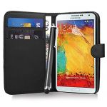 Samsung Galaxy Note 3 N9000 - Premium Leather Wallet Flip Case Cover Pouch + Screen Protector With Microfibre Polishing Cloth + Touch Screen Stylus Pen By CCUK