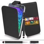 Samsung Galaxy A7 - Premium Leather Flip Wallet Case Cover Pouch + Screen Protector With Microfibre Polishing Cloth + Touch Screen Stylus Pen